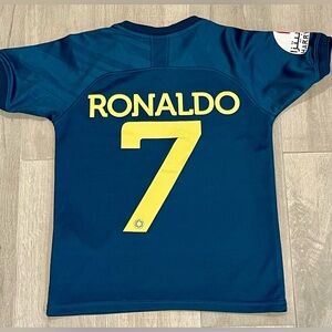 Cristiano Ronaldo Al Nassr Jersey #7 Blue Shurfah Soccer Shirt Youth Size 22